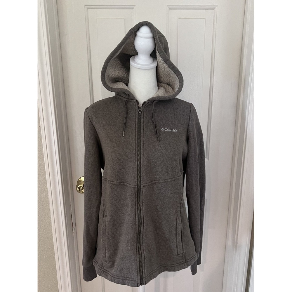 Columbia Brown Sherpa Hooded Full Zip Cotton Blend Jacket Outdoors Women's Small
